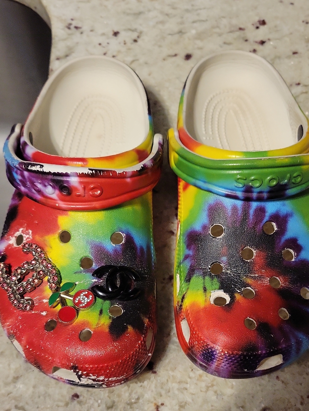 CROCS Kids Tie-Dye Rainbow Clog Sandals with Charms